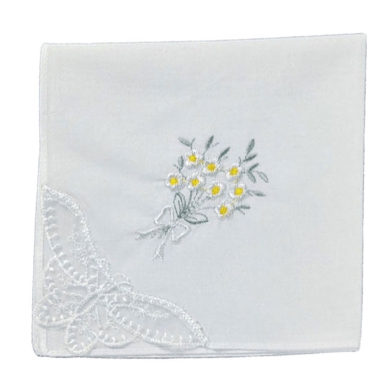 Monogrammed Handkerchief - Mouchoir en coton brodé fleurs colorées,