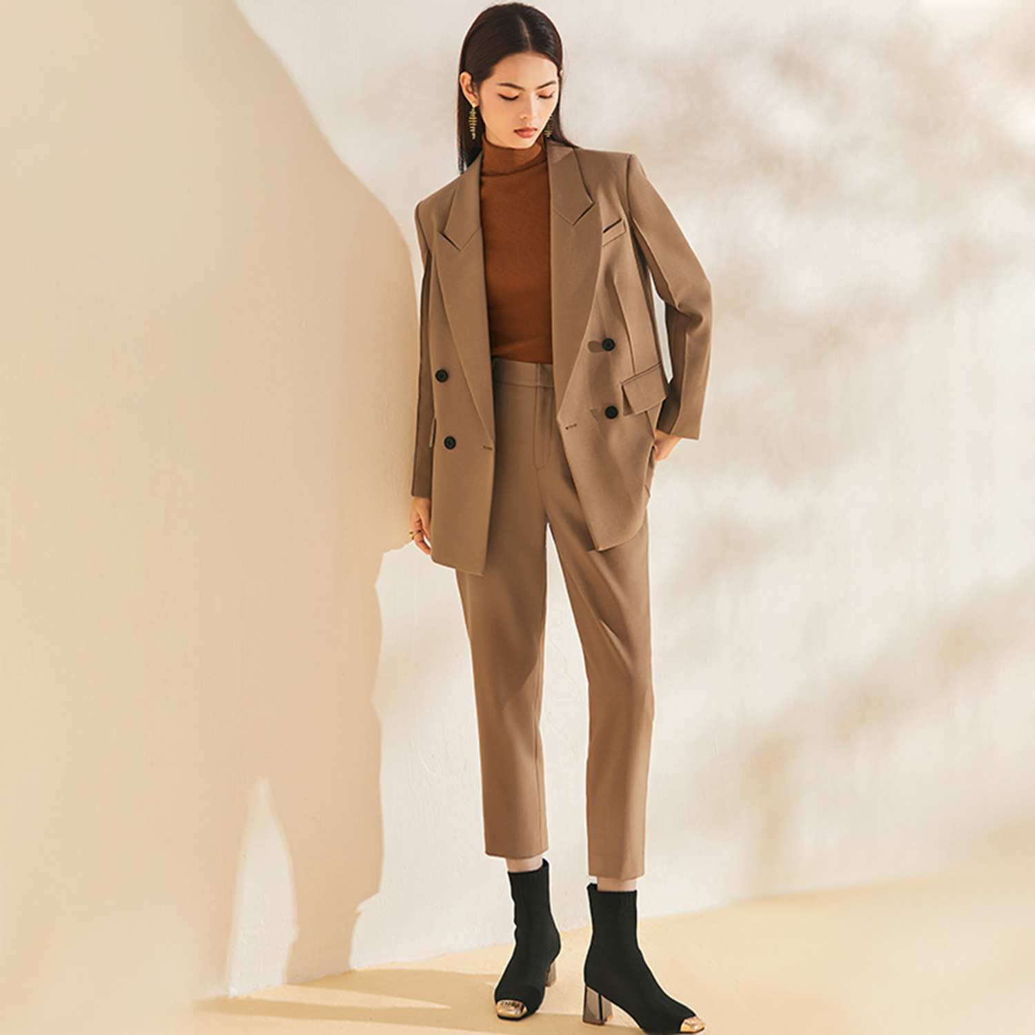 Double Breasted Blazer - Costume pour femme Allingentle, coupe ajustée,
