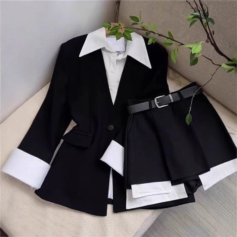 Double Breasted Blazer - Ensemble jupe deux pièces pour femmes,