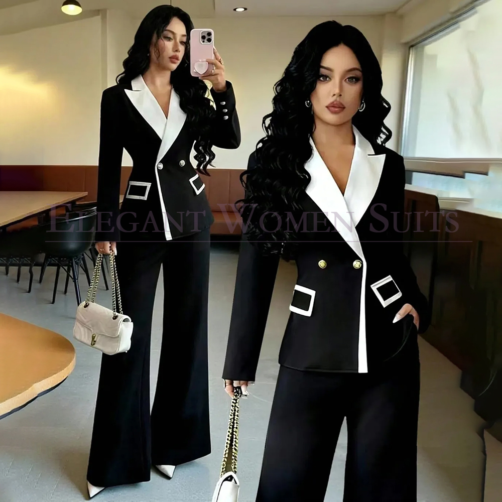 Double Breasted Blazer - Costumes de luxe noirs pour femmes,