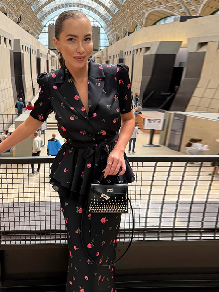 Ensemble Blazer et Jupe Floral - Double Breasted Blazer avis et prix