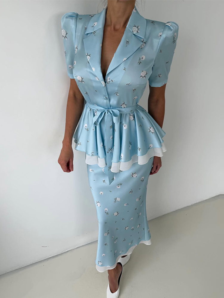 Ensemble Blazer et Jupe Floral - Double Breasted Blazer avis et prix