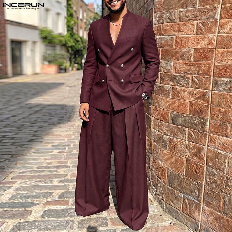 Ensemble homme INCERUN, couleu - Double Breasted Blazer avis et prix