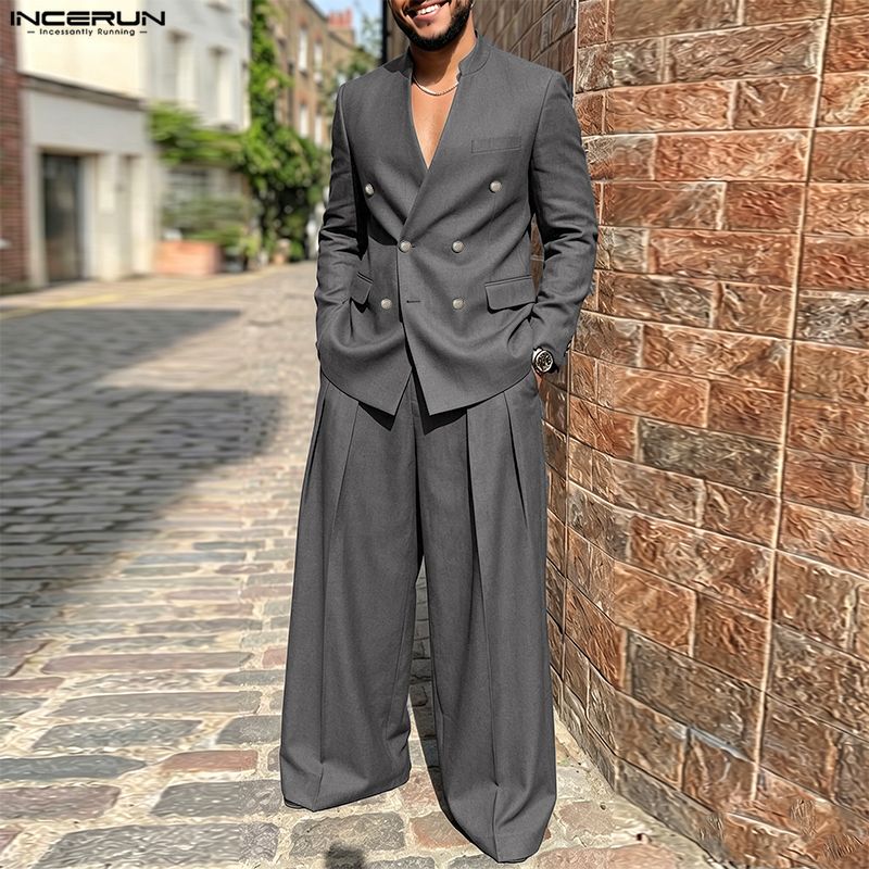 Ensemble homme INCERUN, couleu - Double Breasted Blazer avis et prix