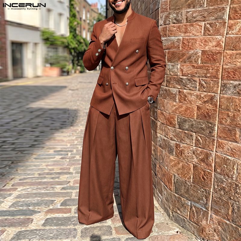 Ensemble homme INCERUN, couleu - Double Breasted Blazer avis et prix